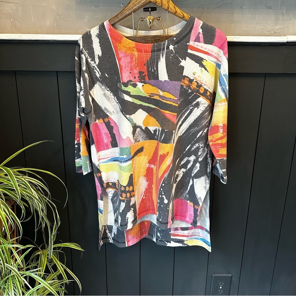 Nally & Milly Abstract‎ Multicolor Women's Top 90's Print Hi Lo sz XL